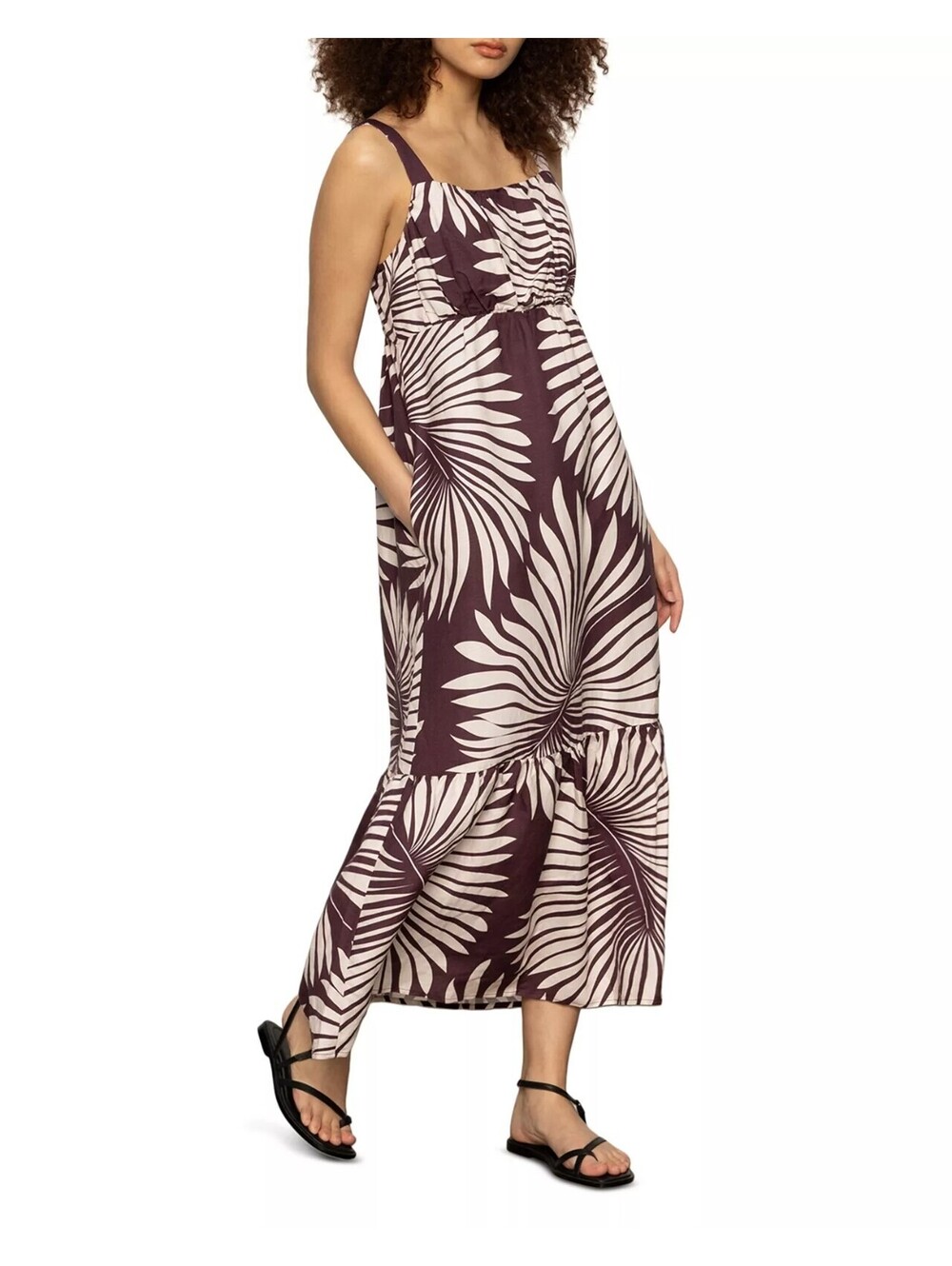 149$ Sanctuary Square Neck Sundance Maxi Dress Ruched Bodice Size M Mesa Palm